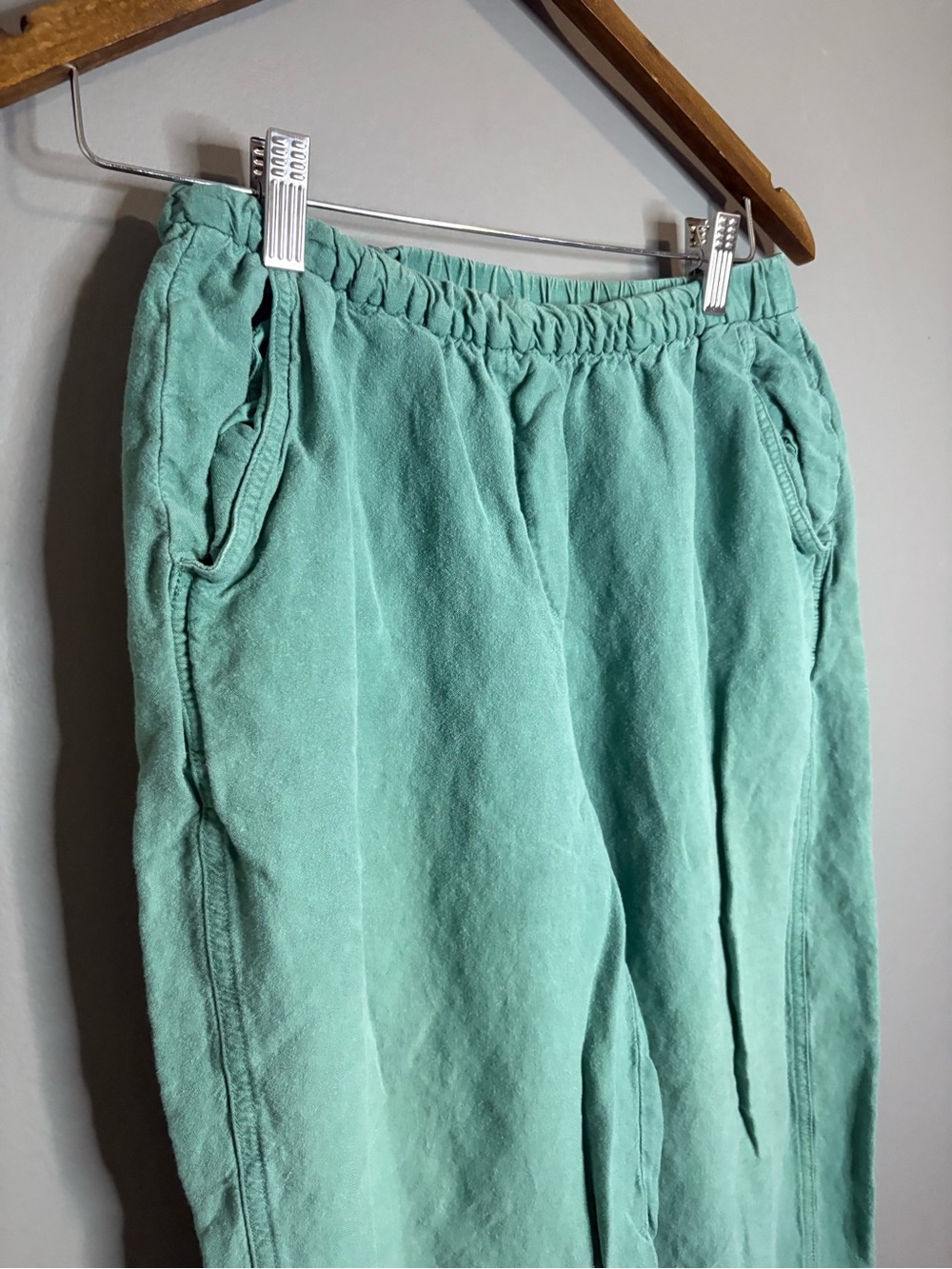 Oysho Linen Blend Cropped Pants Green Elastic Waist Relaxed Fit M - Picture 3 of 8